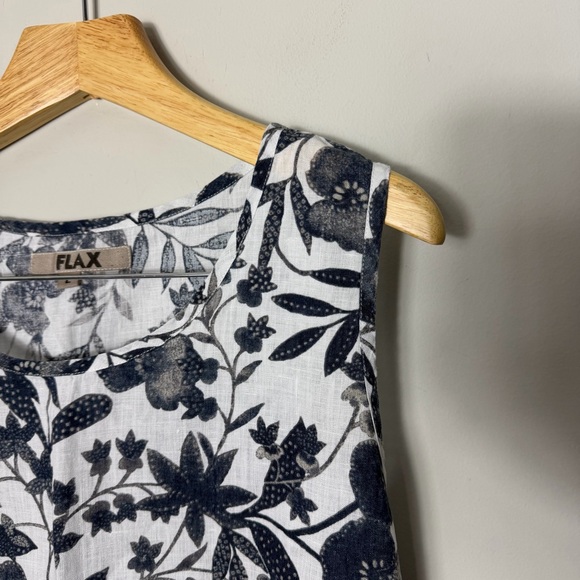 Flax 100% Linen Sleeveless Tank Black & White Floral Shirt Size Large 71 - Picture 2 of 7